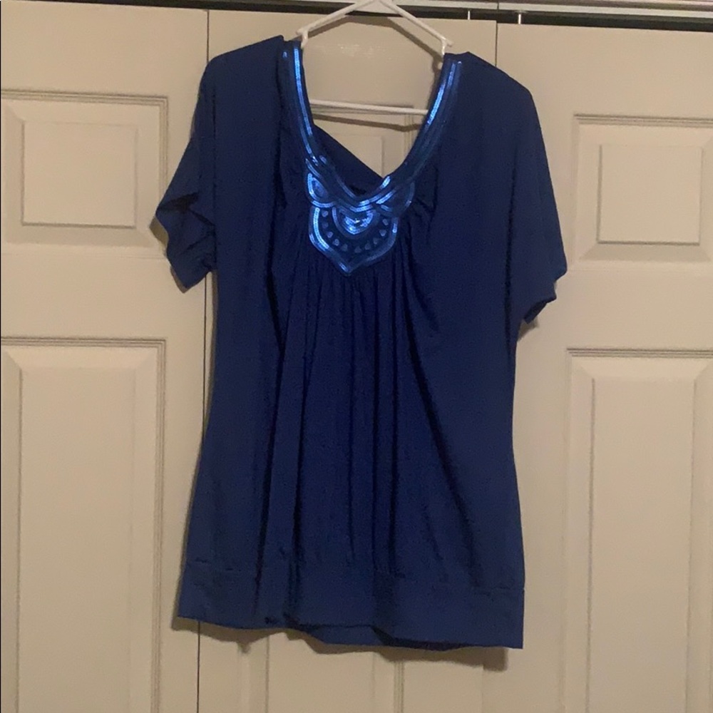 Maurice’s ocean blue blouse with keyhole back